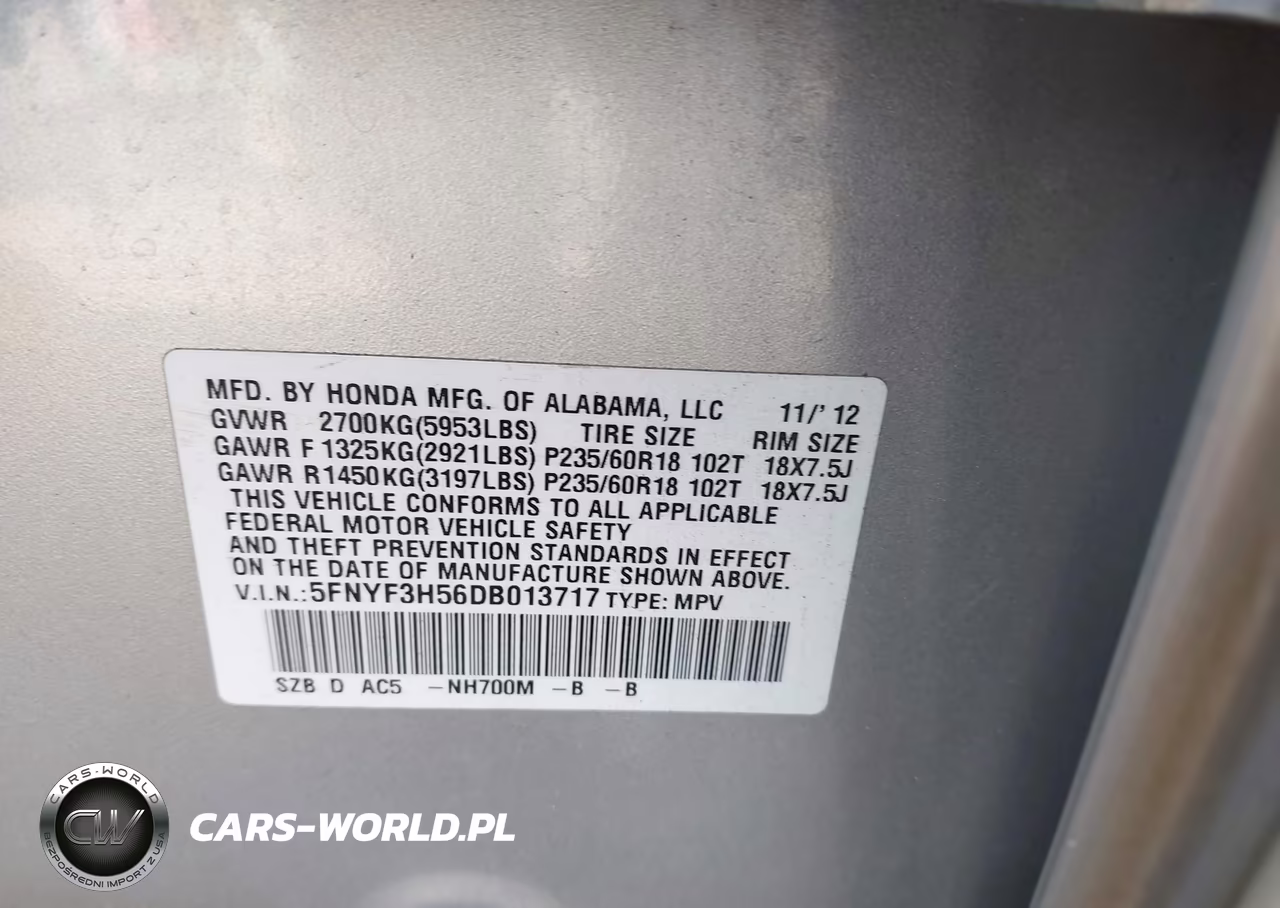 2013 Honda Pilot Ex-L VIN:5FNYF3H56DB013717 - 9