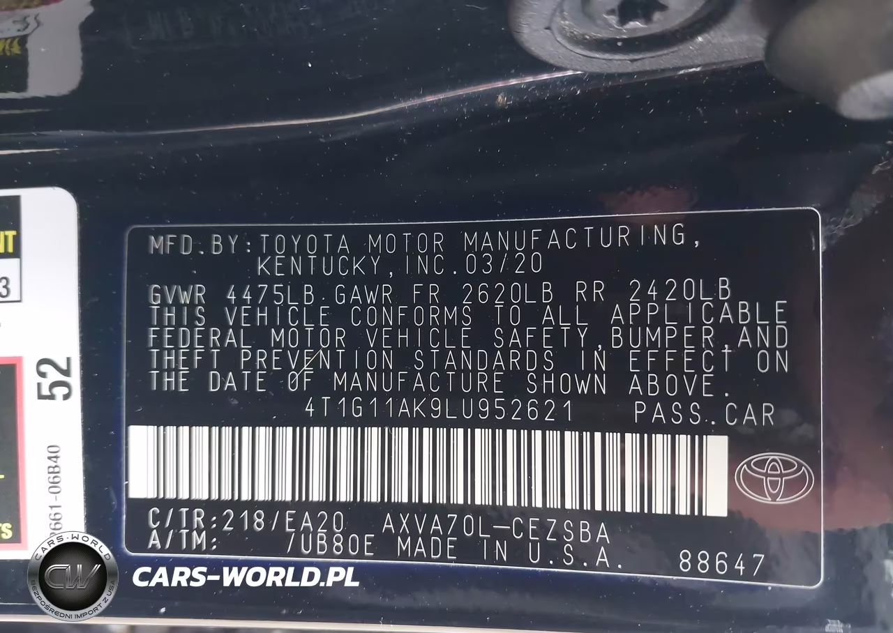 2020 Toyota Camry Se VIN:4T1G11AK9LU952621 - 9