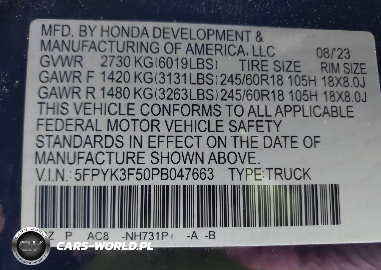 2023 Honda Ridgeline Rtl VIN:5FPYK3F50PB047663 - 9