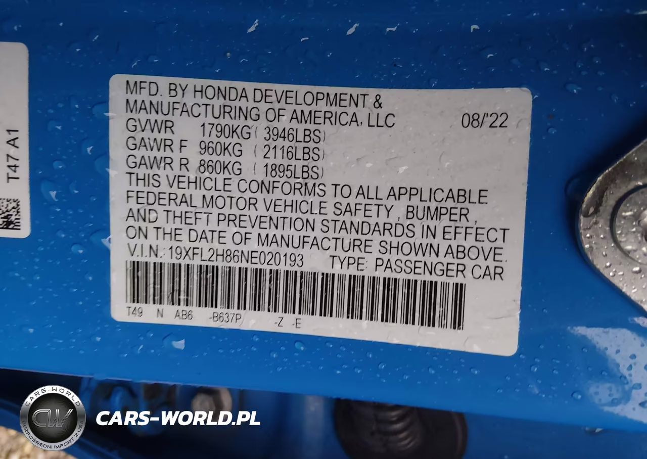 2022 Honda Civic Sport VIN:19XFL2H86NE020193 - 9
