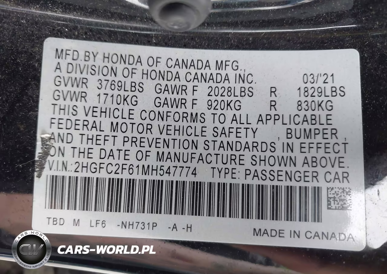 2021 Honda Civic Lx VIN:2HGFC2F61MH547774 - 9
