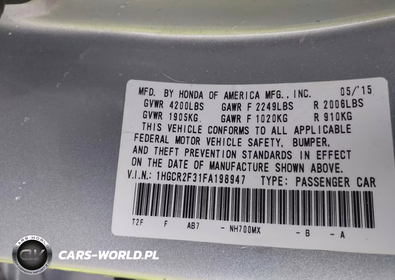 2015 Honda Accord Lx VIN:1HGCR2F31FA198947 - 9