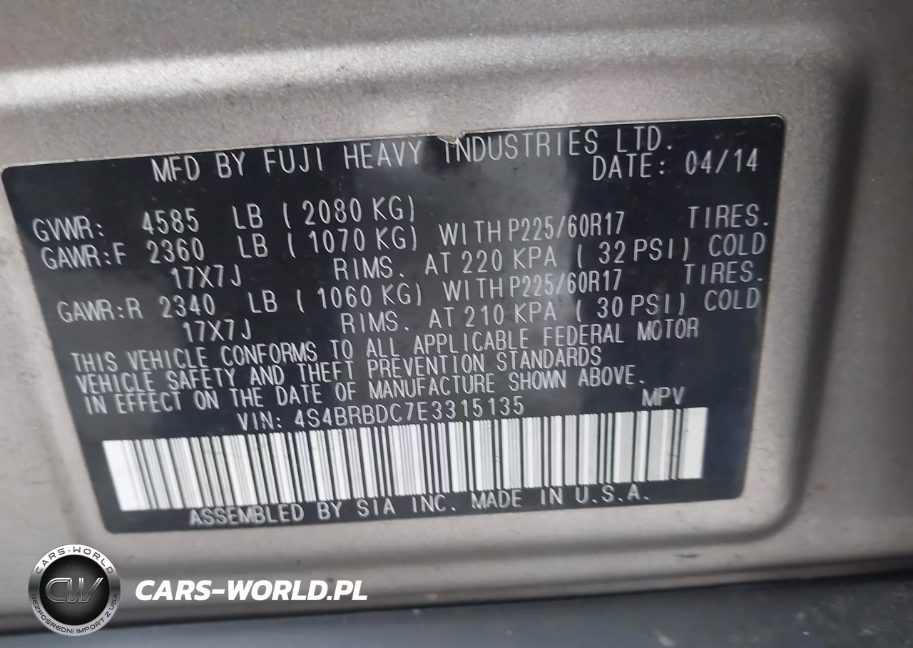 2014 SUBARU OUTBACK 2.5I PREMIUM VIN:4S4BRBDC7E3315135 - 9