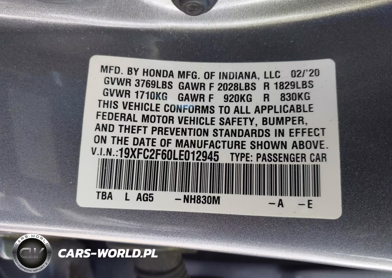 2020 Honda Civic Lx VIN:19XFC2F60LE012945 - 9
