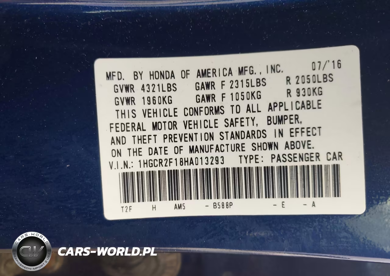 2017 Honda Accord Sport Se VIN:1HGCR2F18HA013293 - 9