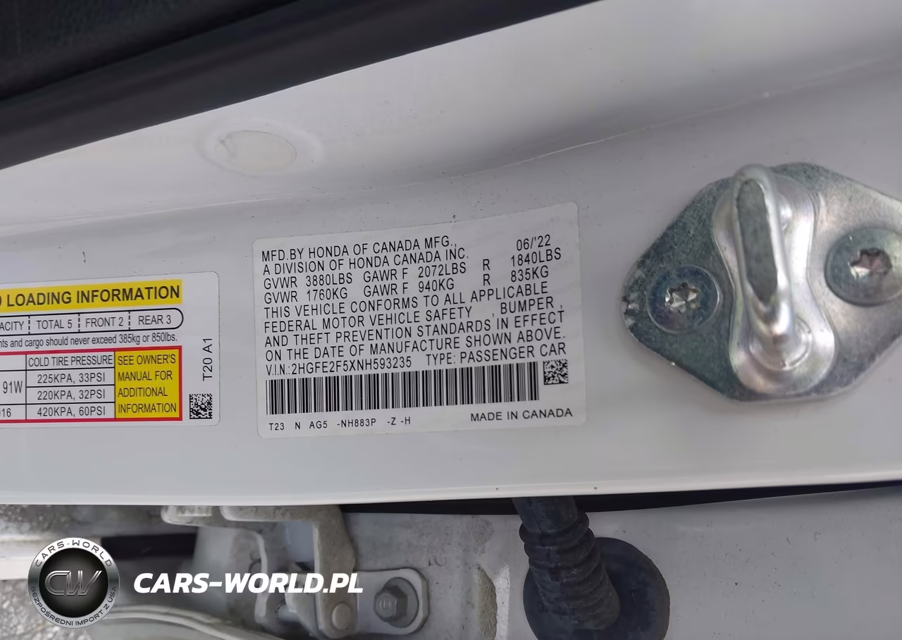 2022 Honda Civic Sport VIN:2HGFE2F5XNH593235 - 9