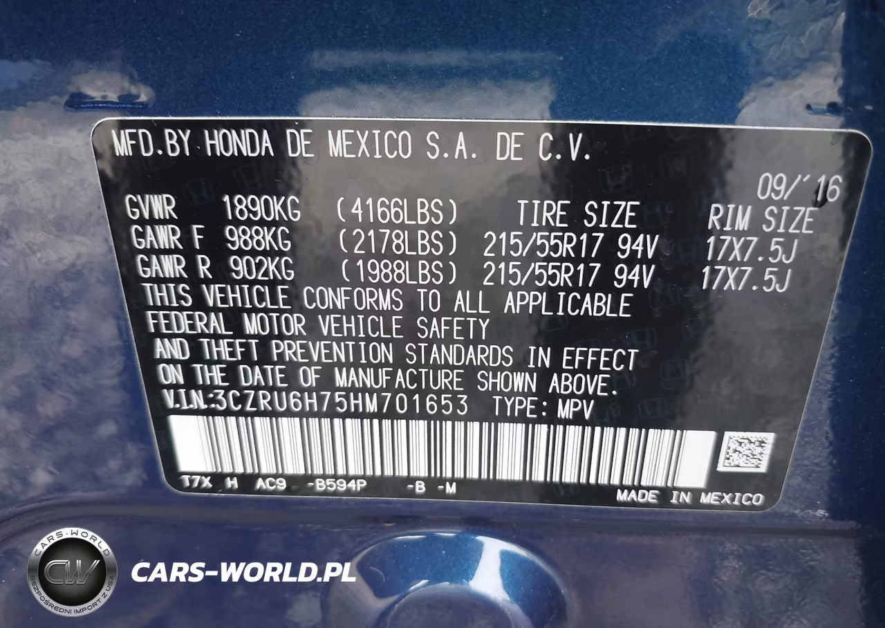 2017 Honda Hr-V Ex-L VIN:3CZRU6H75HM701653 - 9