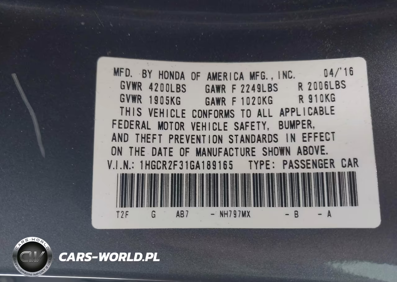 2016 Honda Accord Lx VIN:1HGCR2F31GA189165 - 9