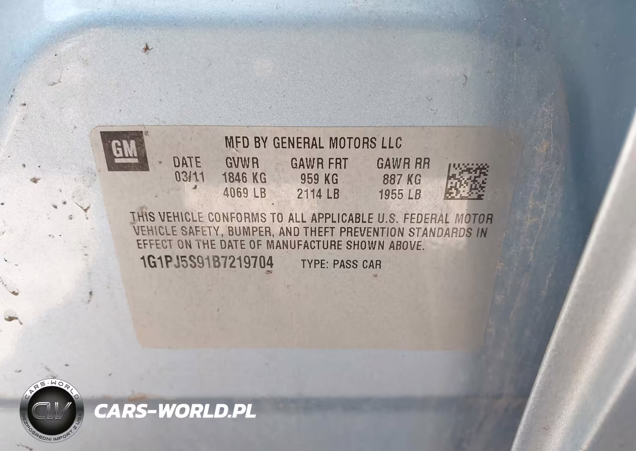 2011 Chevrolet Cruze Eco VIN:1G1PJ5S91B7219704 - 9