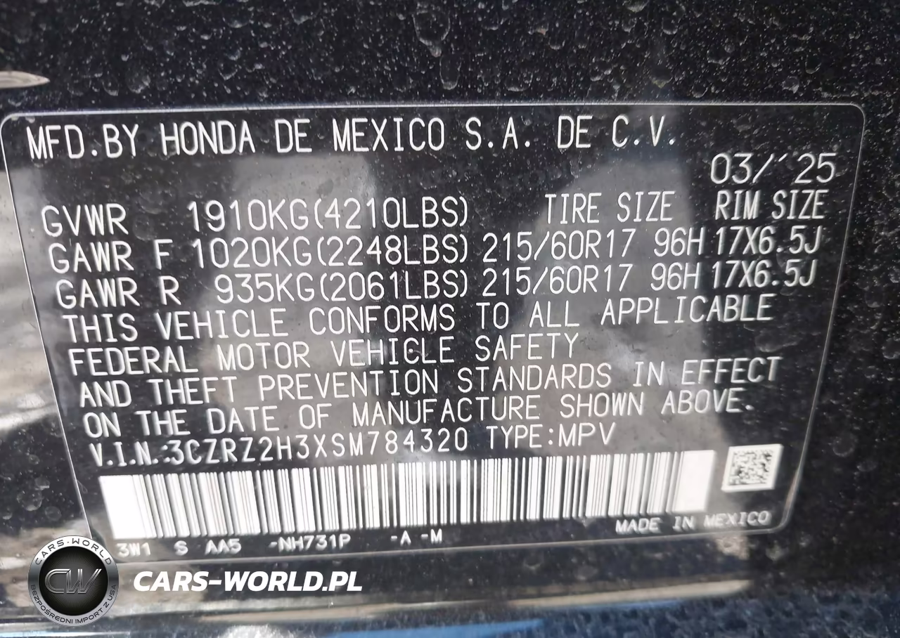 2025 Honda Hr-V Awd Lx VIN:3CZRZ2H3XSM784320 - 9