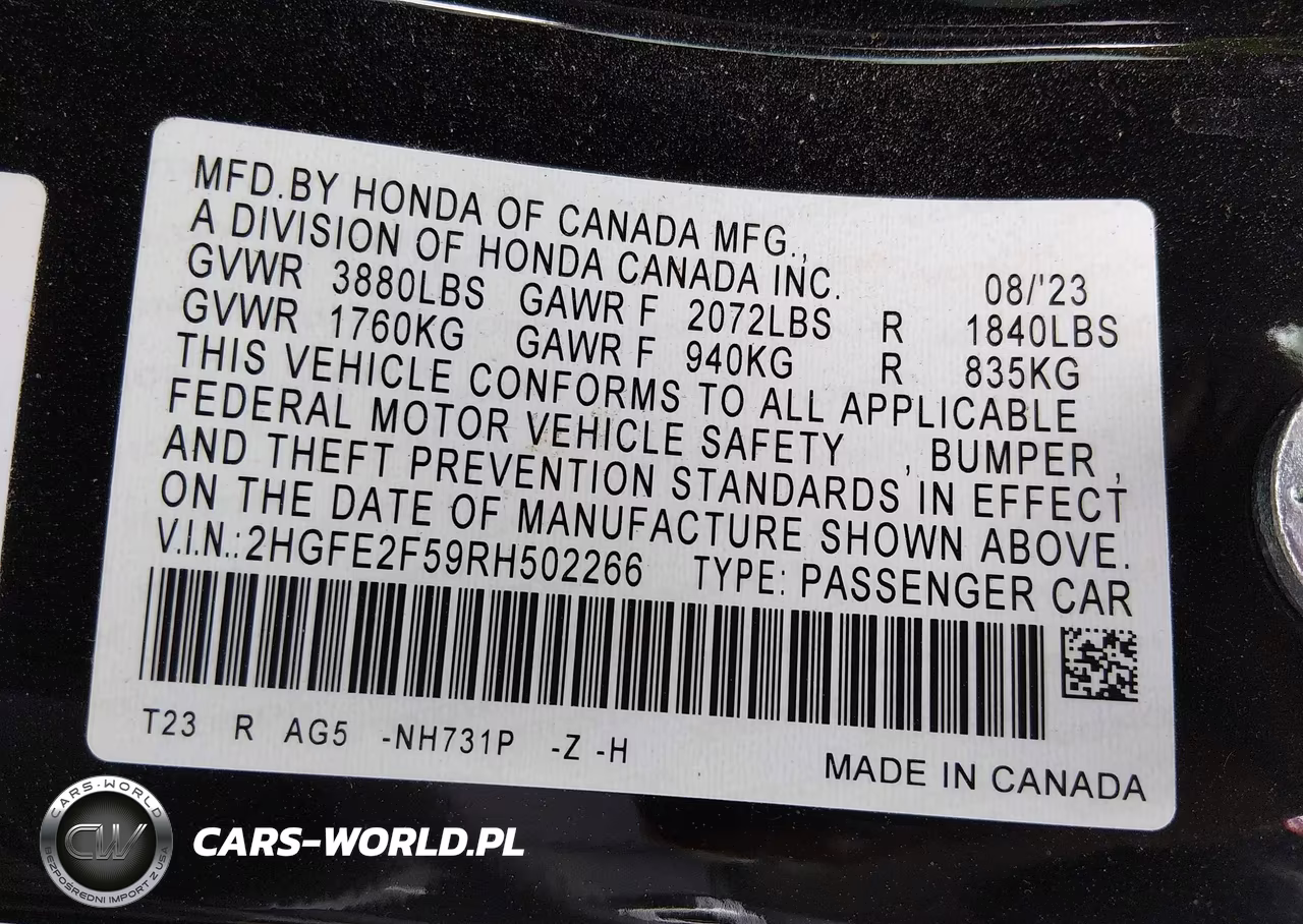 2024 Honda Civic Sport VIN:2HGFE2F59RH502266 - 9