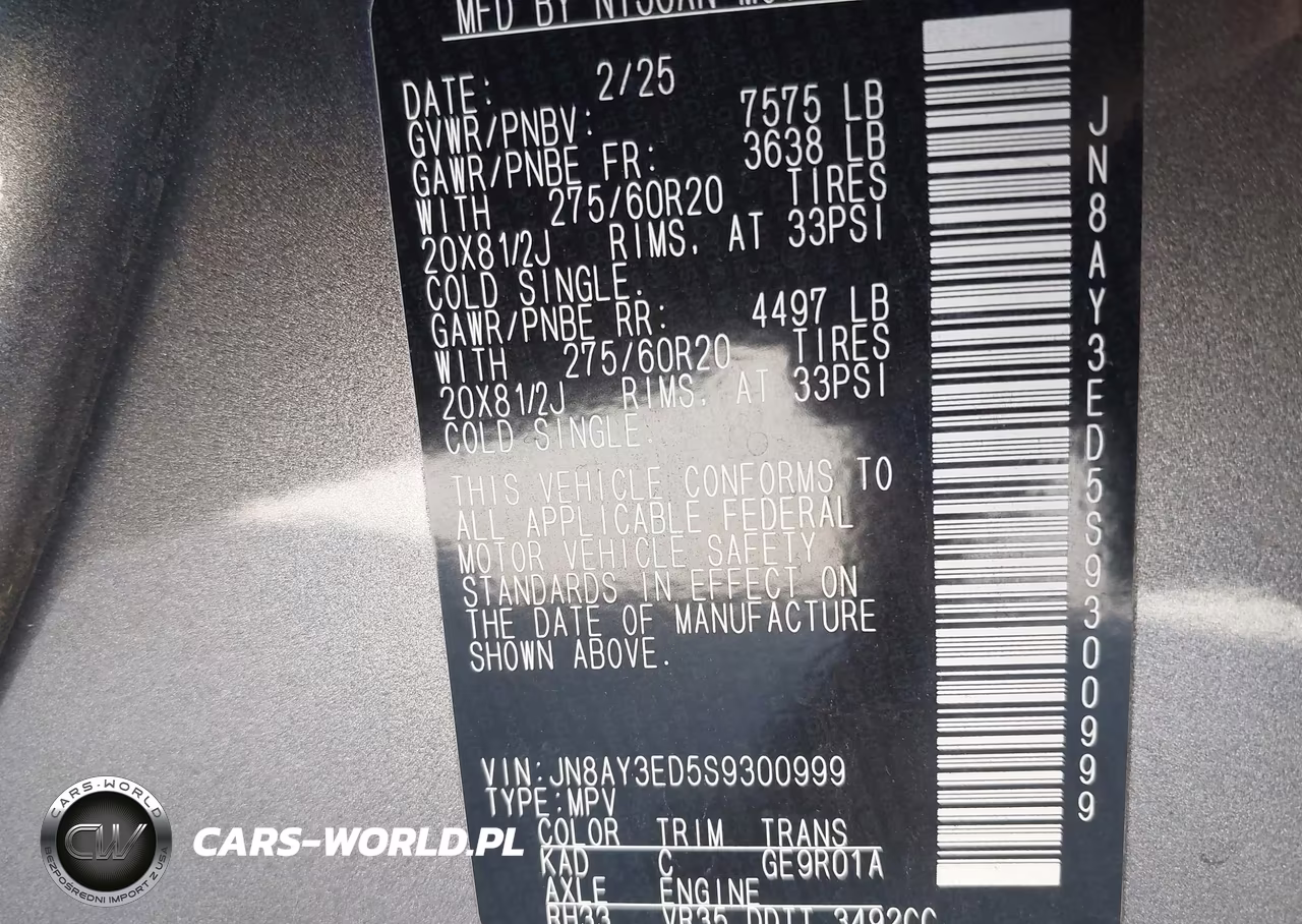 2025 Nissan Armada Platinum 2Wd VIN:JN8AY3ED5S9300999 - 9