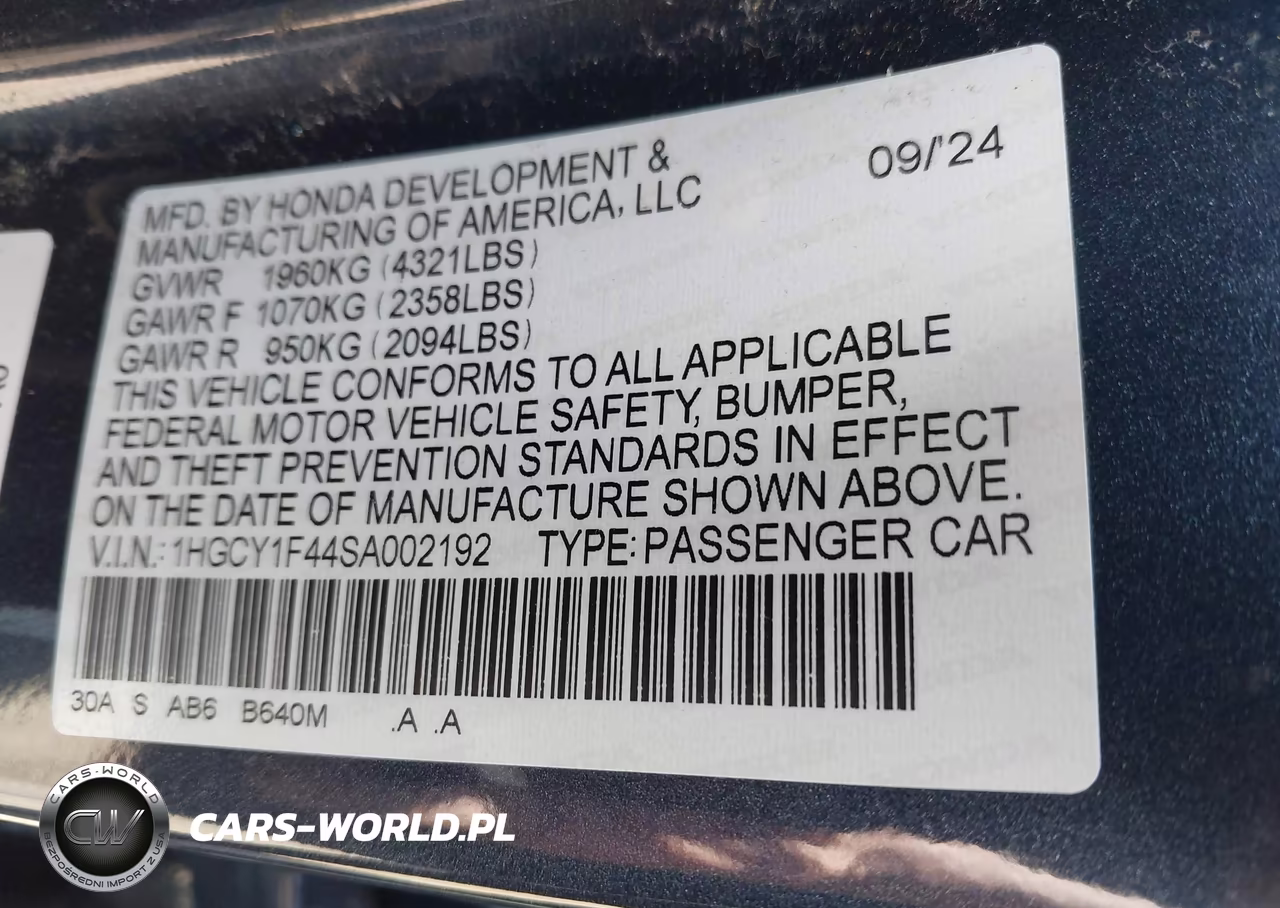 2025 Honda Accord Se VIN:1HGCY1F44SA002192 - 9