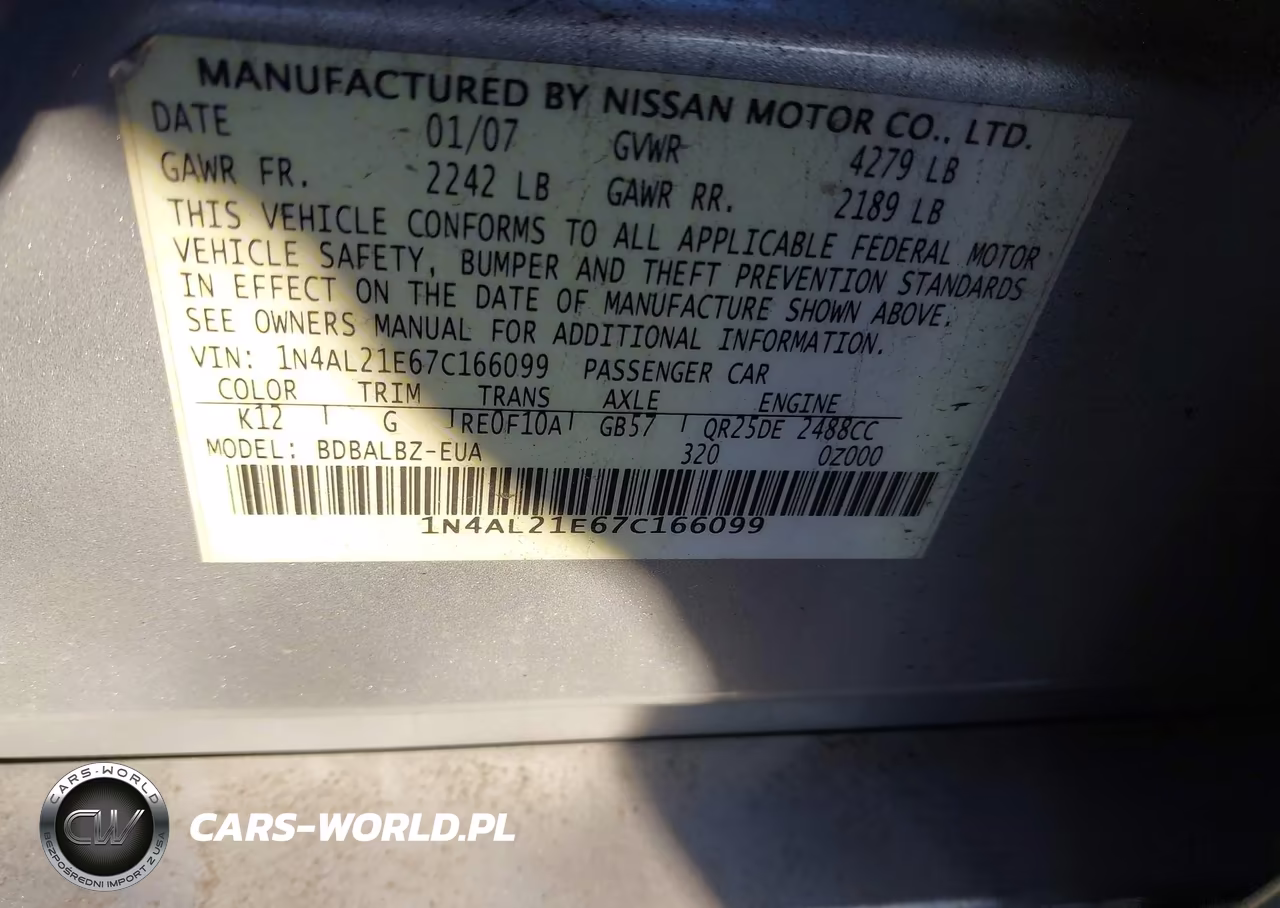2007 Nissan Altima 2.5 S VIN:1N4AL21E67C166099 - 9