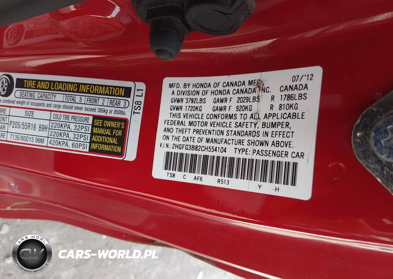 2012 Honda Civic Ex VIN:2HGFG3B82CH554104 - 9