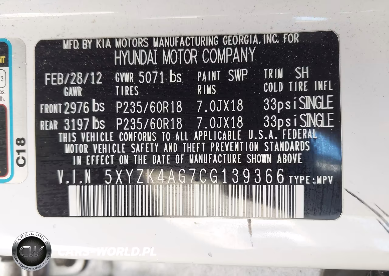 2012 Hyundai Santa Fe Limited V6 VIN:5XYZK4AG7CG139366 - 9