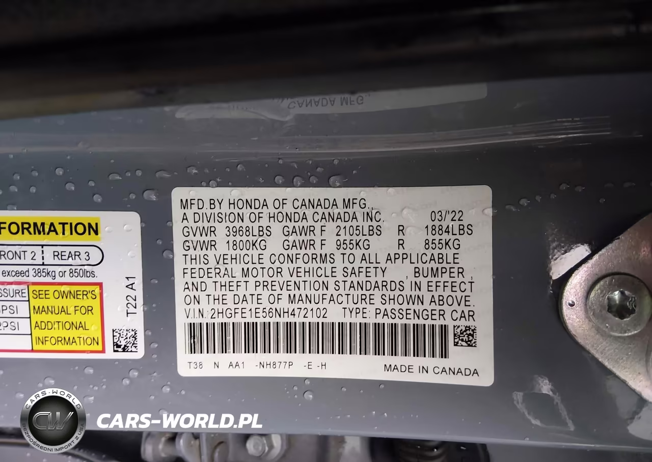 2022 Honda Civic Si Sedan VIN:2HGFE1E56NH472102 - 9