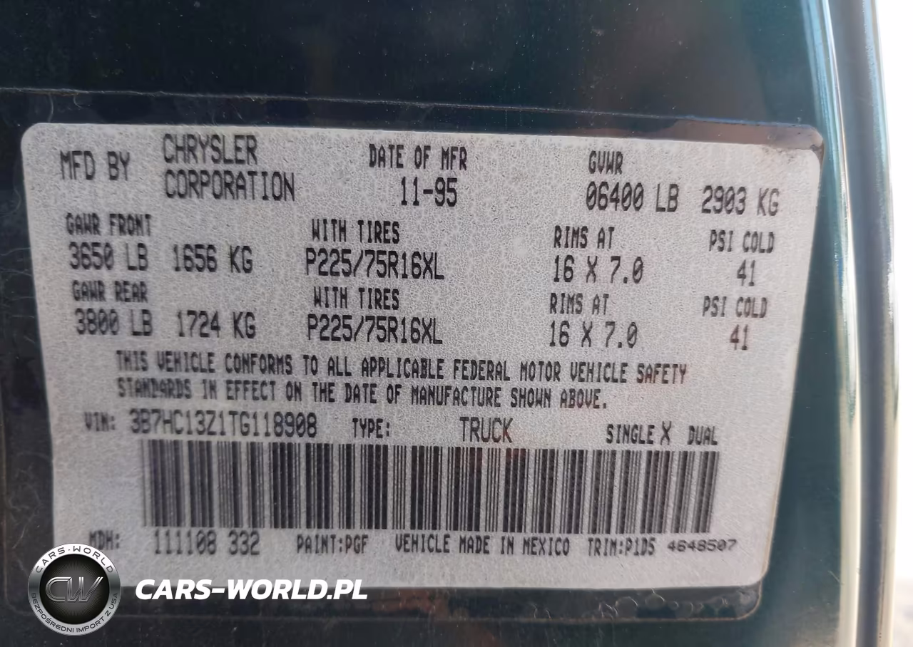 1996 Dodge Ram 1500 VIN:3B7HC13Z1TG118908 - 9