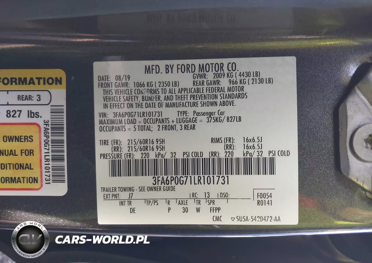 2020 Ford Fusion S VIN:3FA6P0G71LR101731 - 9