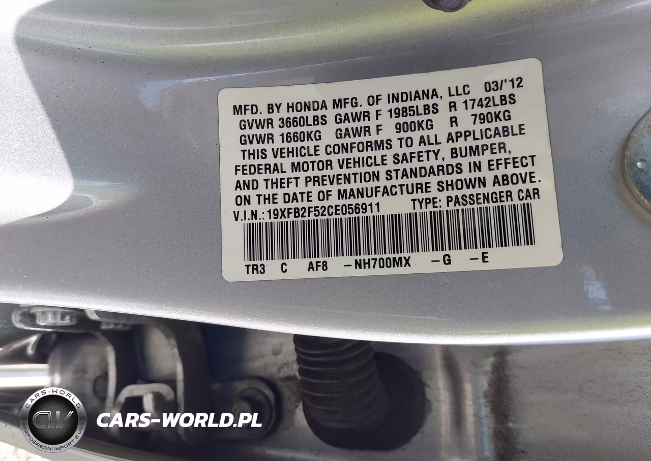 2012 Honda Civic Lx VIN:19XFB2F52CE056911 - 9