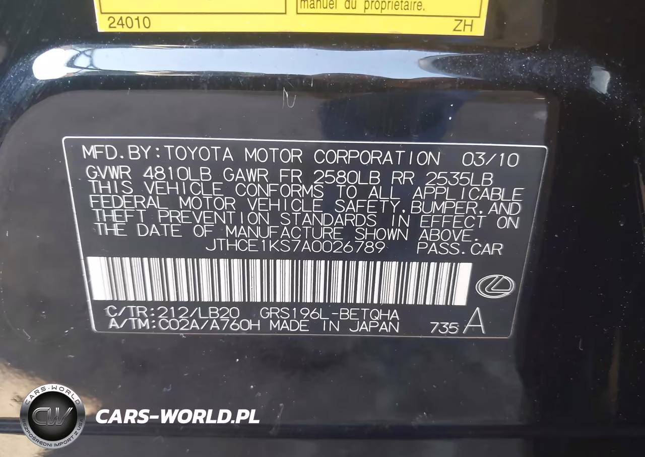 2010 Lexus Gs 350 VIN:JTHCE1KS7A0026789 - 9