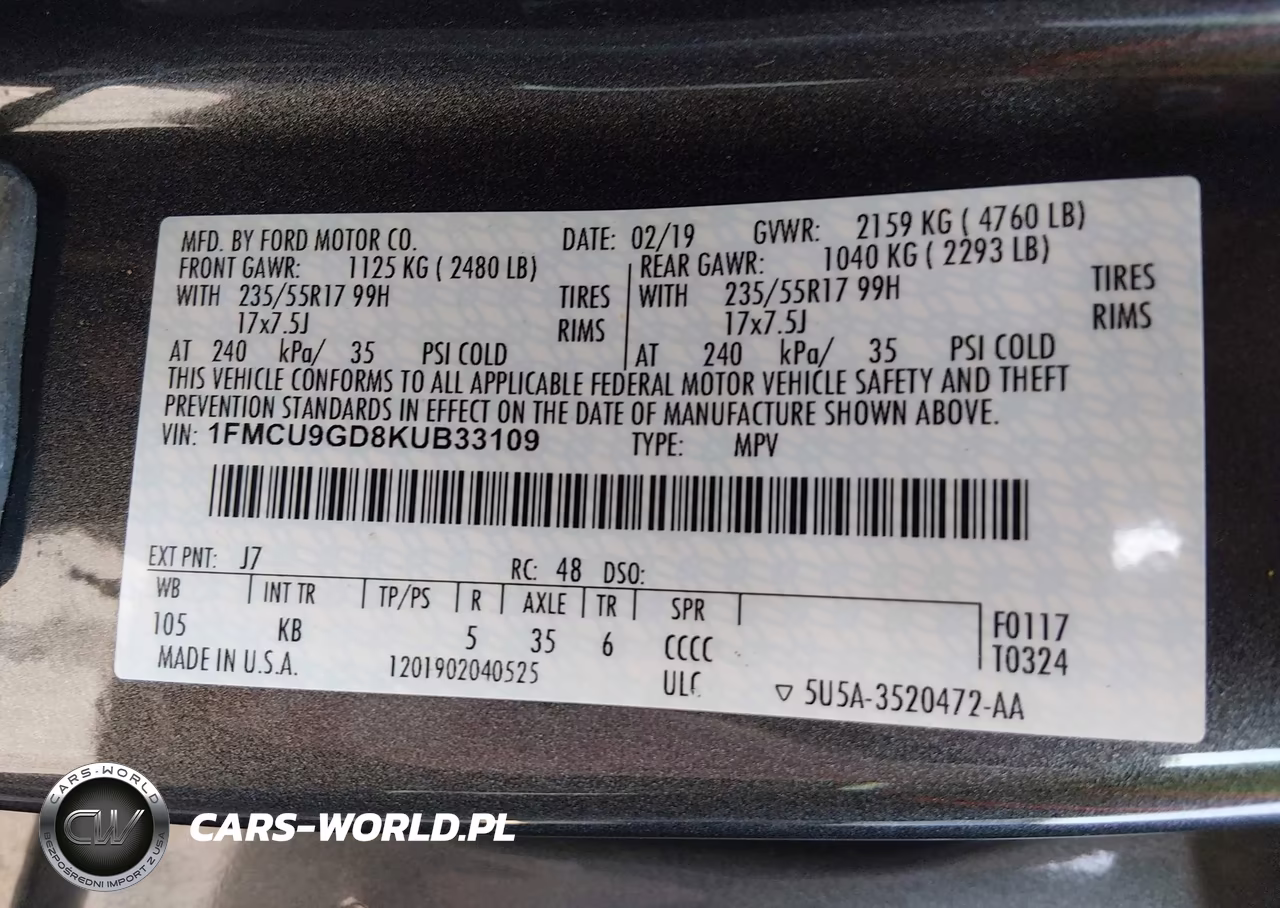 2019 Ford Escape Se VIN:1FMCU9GD8KUB33109 - 9