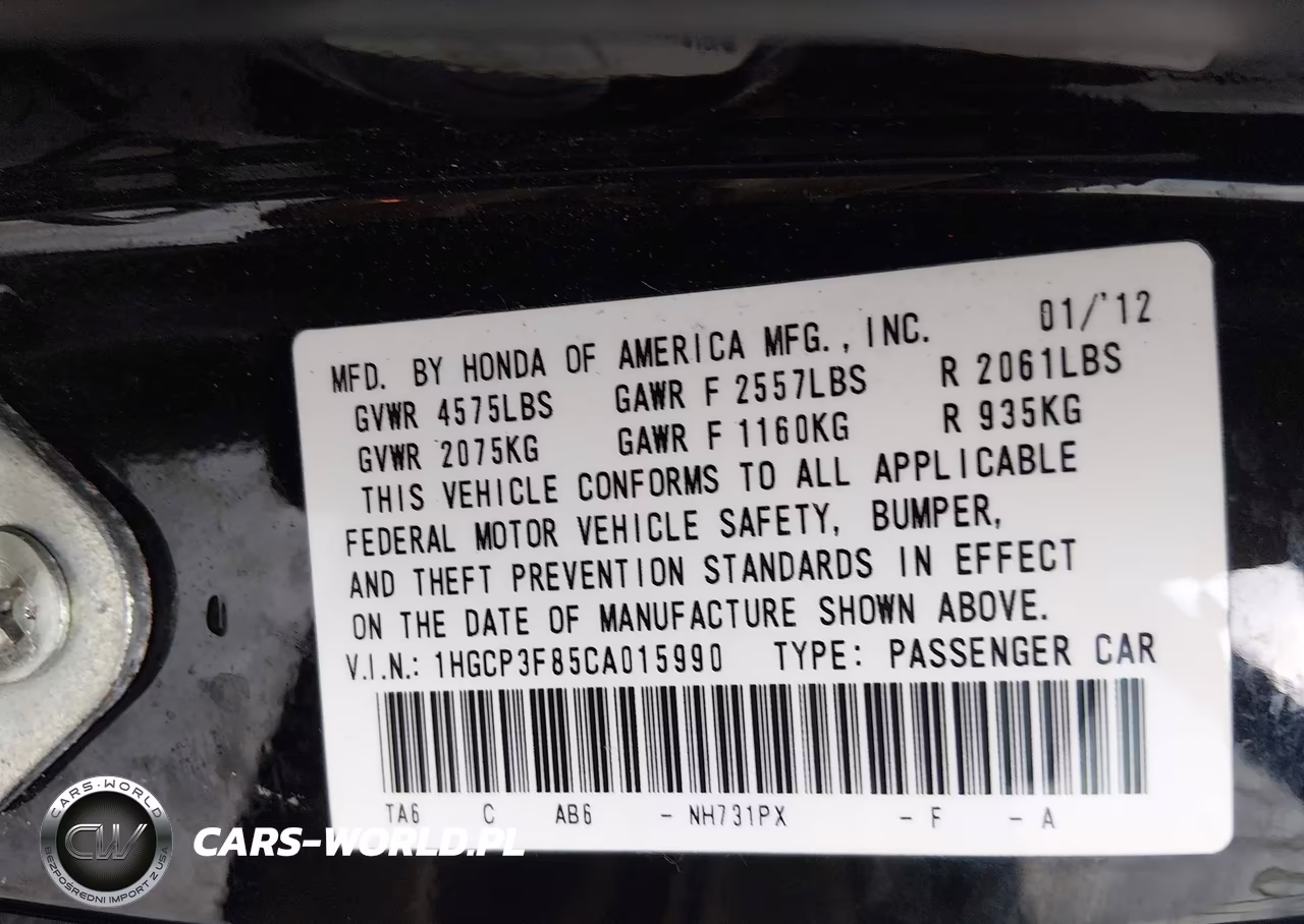 2012 Honda Accord 3.5 Ex-L VIN:1HGCP3F85CA015990 - 9