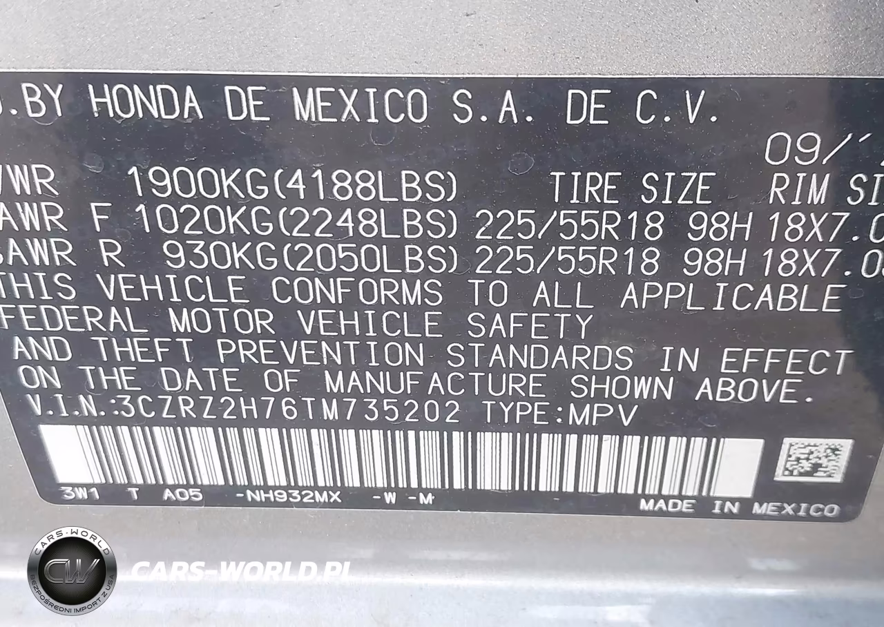 2026 Honda Hr-V Awd Ex-L VIN:3CZRZ2H76TM735202 - 9