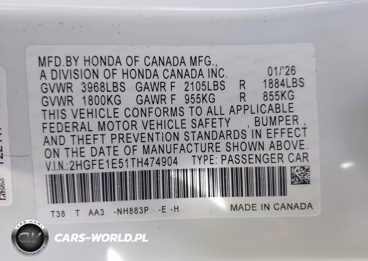 2026 Honda Civic Si Sedan VIN:2HGFE1E51TH474904 - 9