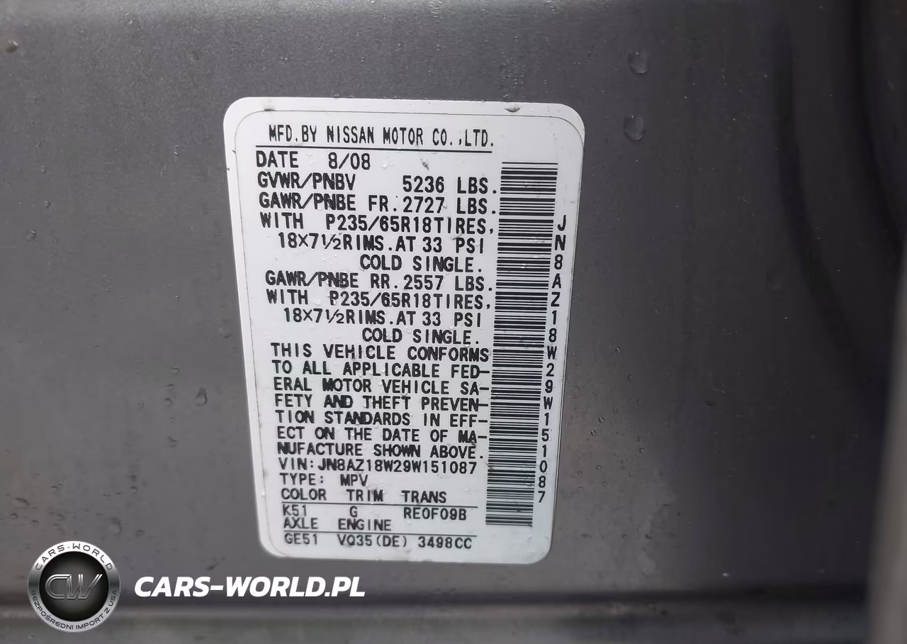 2009 Nissan Murano Sl VIN:JN8AZ18W29W151087 - 9