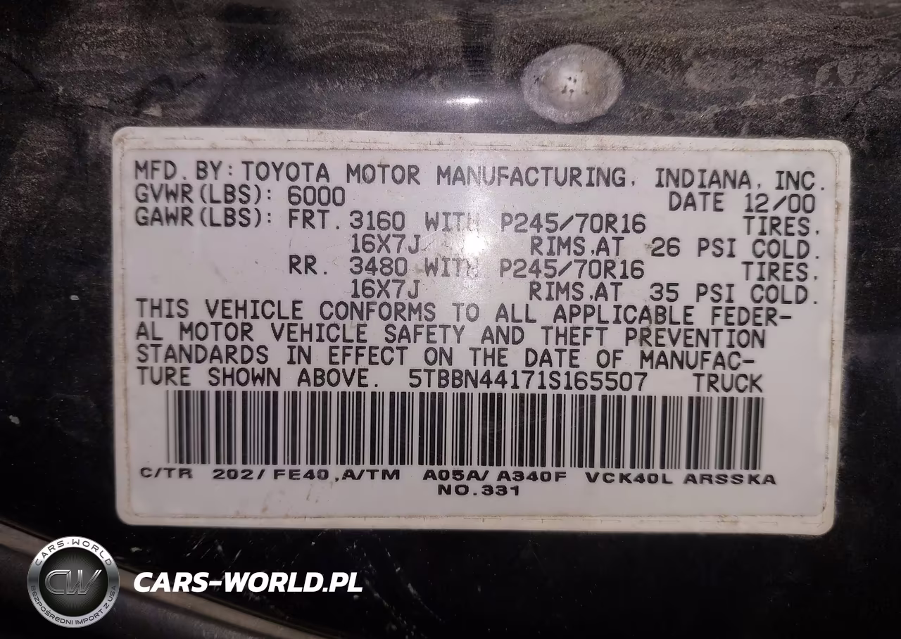 2001 Toyota Tundra Sr5 VIN:5TBBN44171S165507 - 9