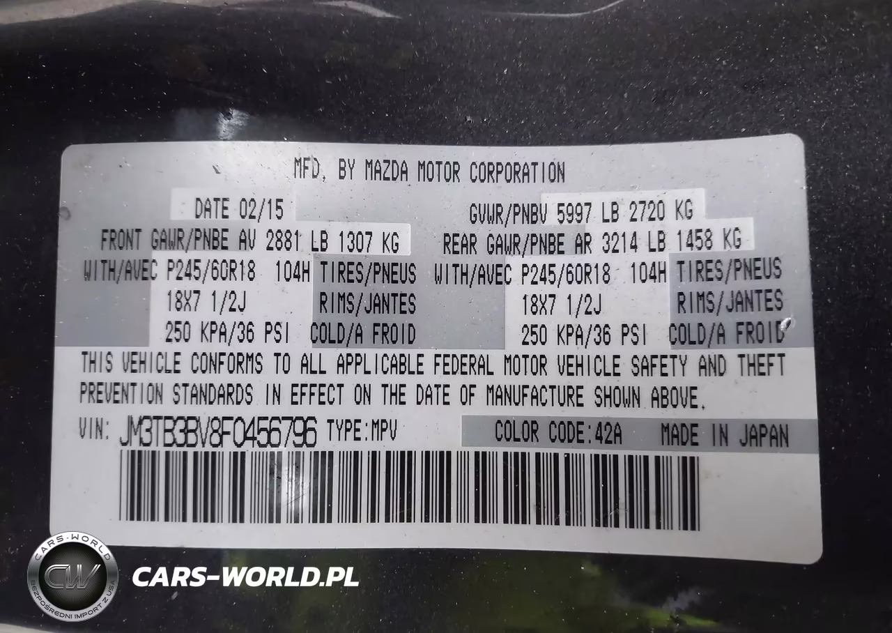 2015 Mazda Cx-9 Sport VIN:JM3TB3BV8F0456796 - 9
