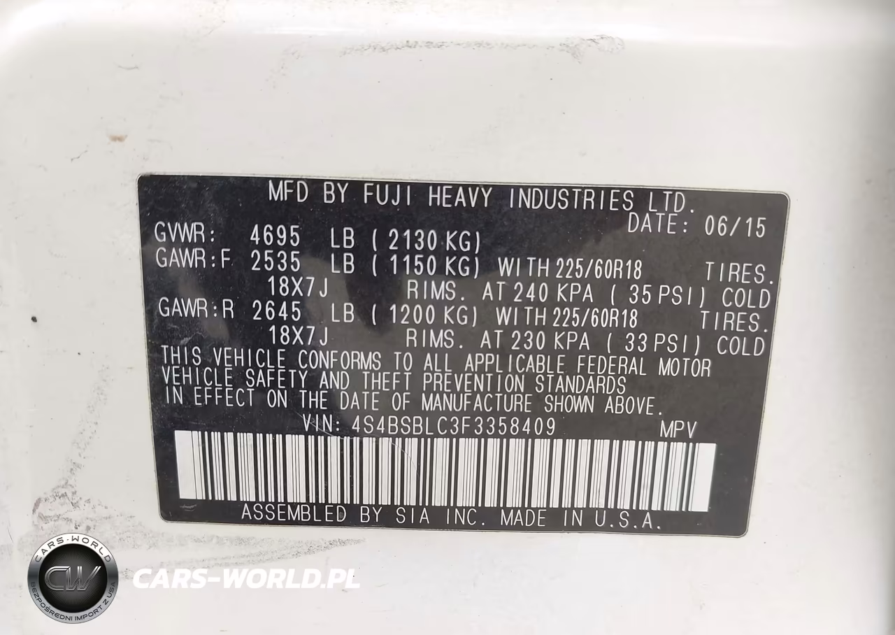 2015 Subaru Outback 2.5I Limited VIN:4S4BSBLC3F3358409 - 9