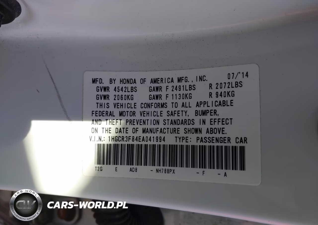 2014 Honda Accord Ex-L V-6 VIN:1HGCR3F84EA041994 - 9