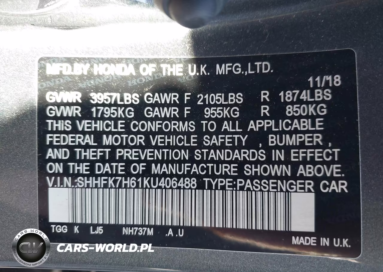 2019 Honda Civic Ex VIN:SHHFK7H61KU406488 - 9