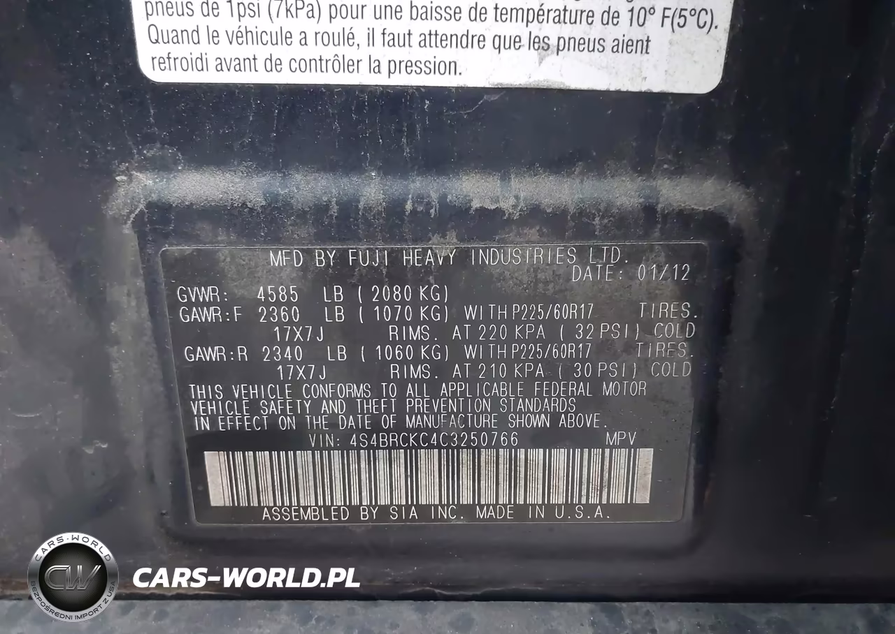 2012 Subaru Outback 2.5I Limited VIN:4S4BRCKC4C3250766 - 9