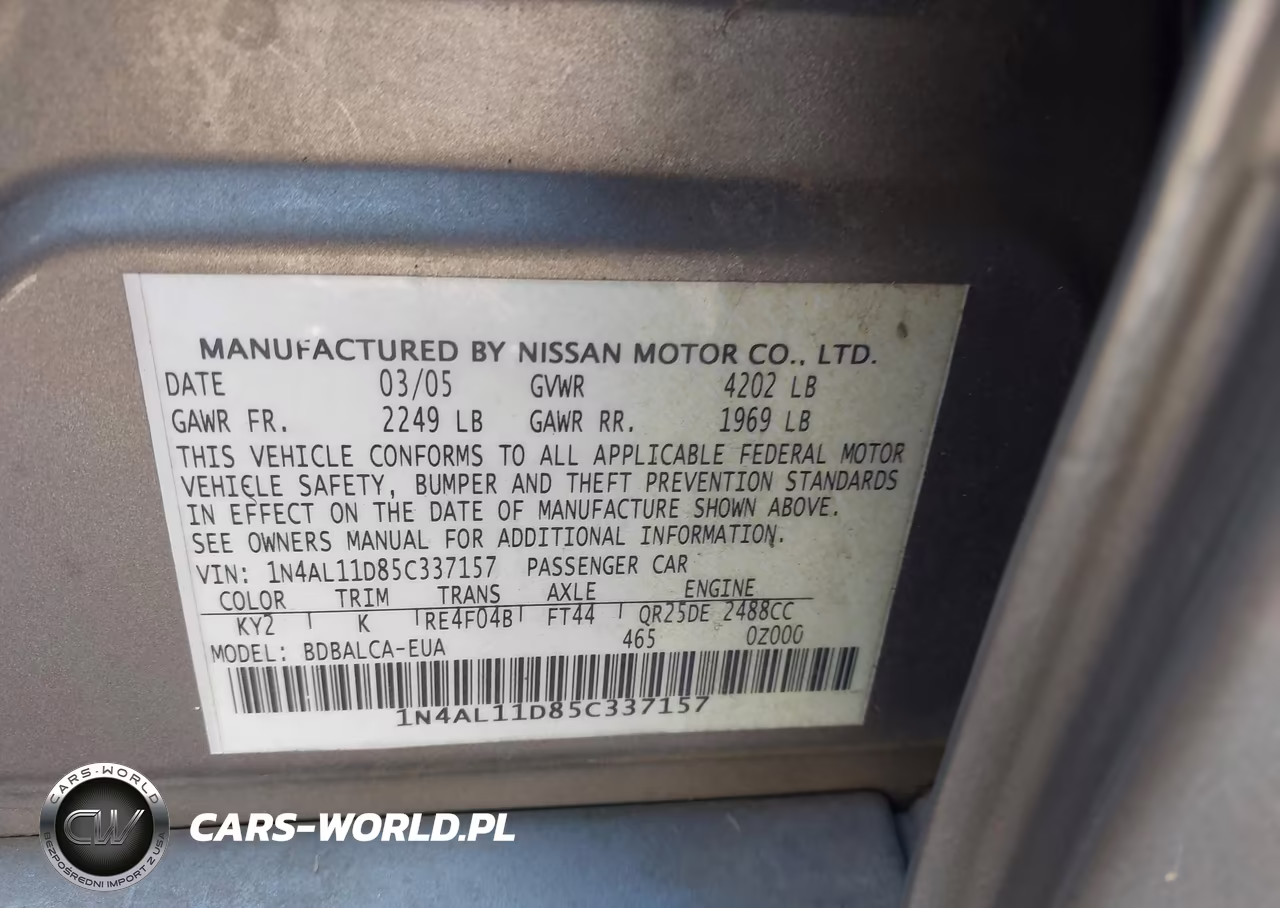 2005 Nissan Altima 2.5 S VIN:1N4AL11D85C337157 - 9