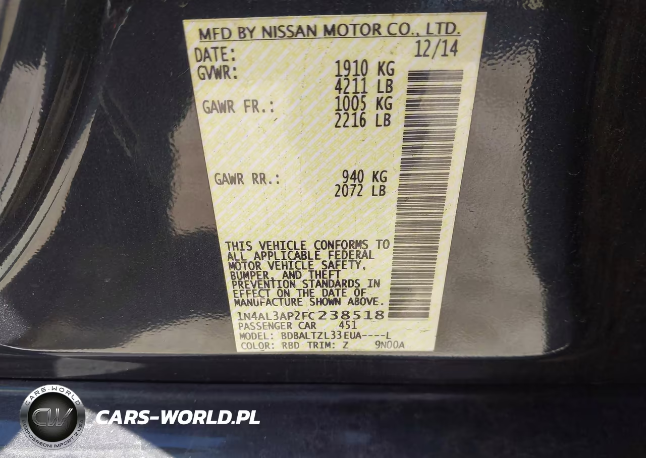 2015 Nissan Altima 2.5 Sl VIN:1N4AL3AP2FC238518 - 9