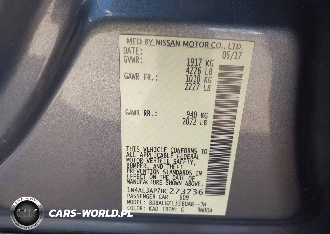 2017 Nissan Altima 2.5 S VIN:1N4AL3AP7HC273736 - 9
