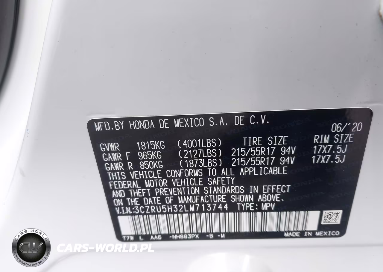 2020 Honda Hr-V 2Wd Lx VIN:3CZRU5H32LM713744 - 9