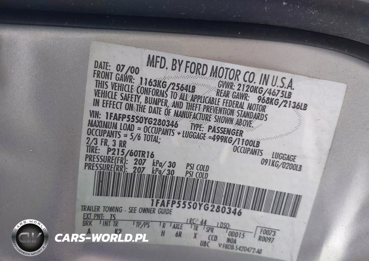 2000 Ford Taurus Ses VIN:1FAFP55S0YG280346 - 9
