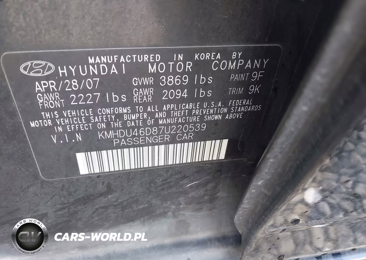 2007 Hyundai Elantra Gls-Limited-Se VIN:KMHDU46D87U220539 - 9