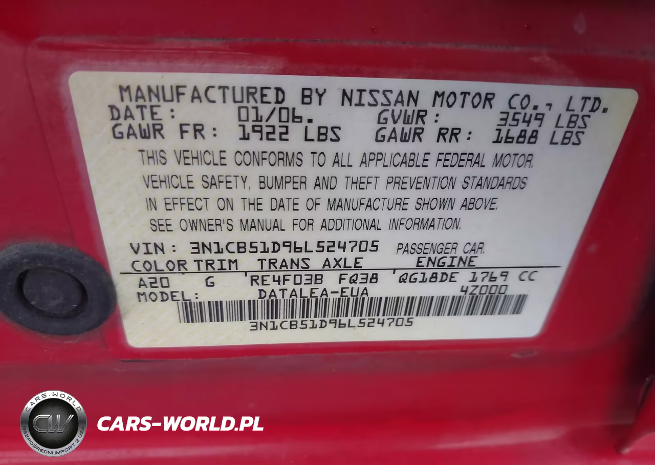2006 Nissan Sentra 1.8S VIN:3N1CB51D96L524705 - 9