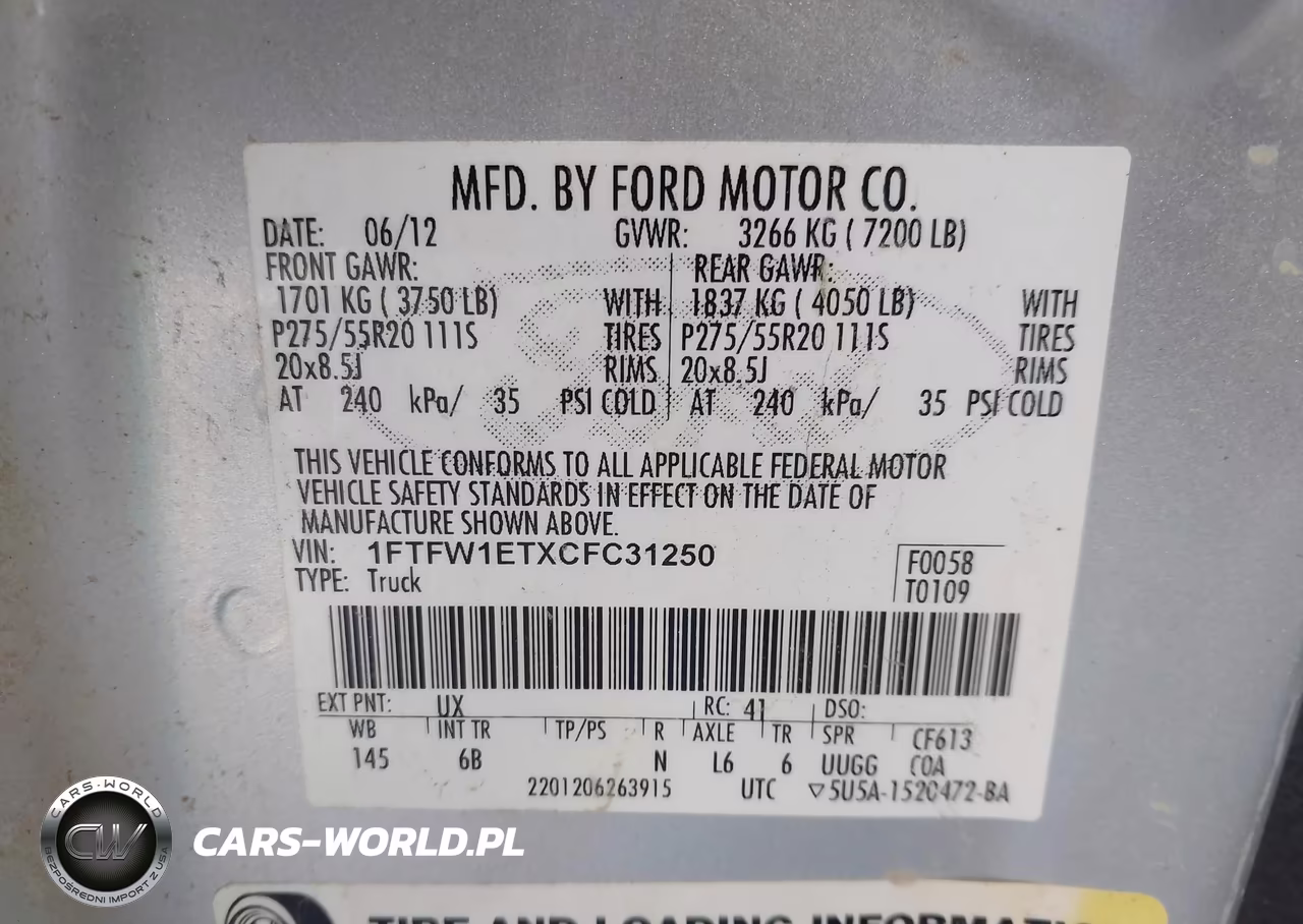 2012 Ford F-150 Fx4 VIN:1FTFW1ETXCFC31250 - 9