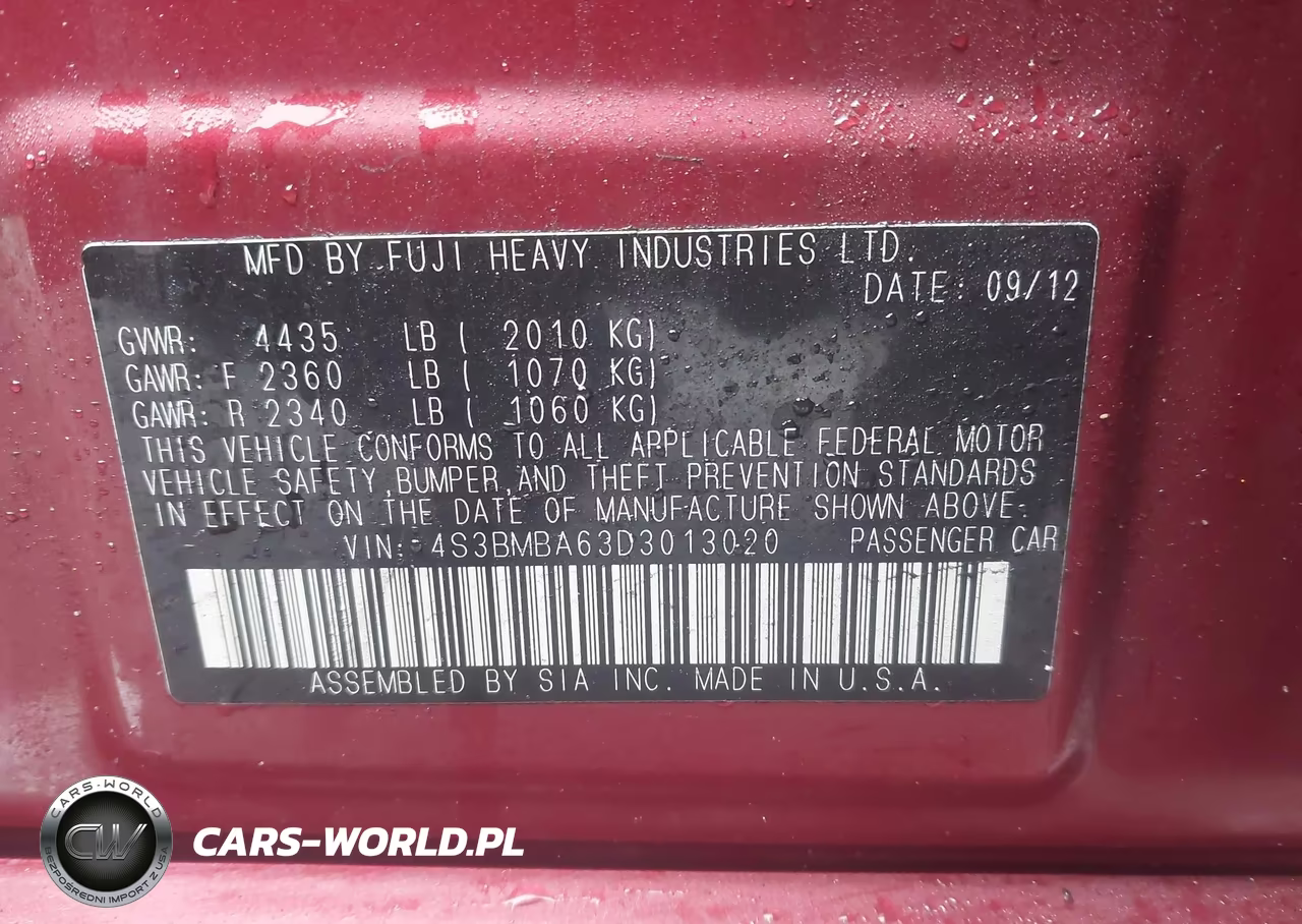 2013 Subaru Legacy 2.5I VIN:4S3BMBA63D3013020 - 9