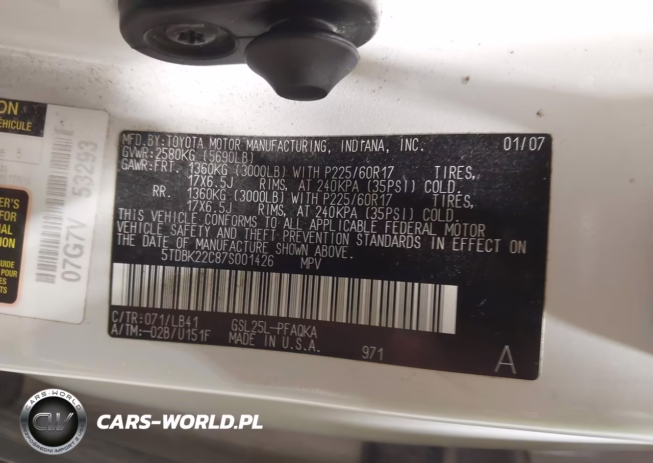 2007 Toyota Sienna Xle Limited VIN:5TDBK22C87S001426 - 9