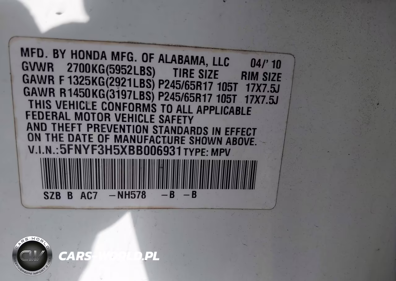 2011 Honda Pilot Ex-L VIN:5FNYF3H5XBB006931 - 9