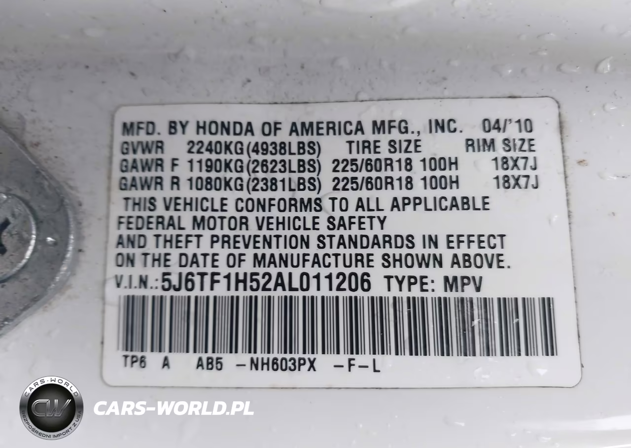 2010 Honda Accord Crosstour Ex-L VIN:5J6TF1H52AL011206 - 9