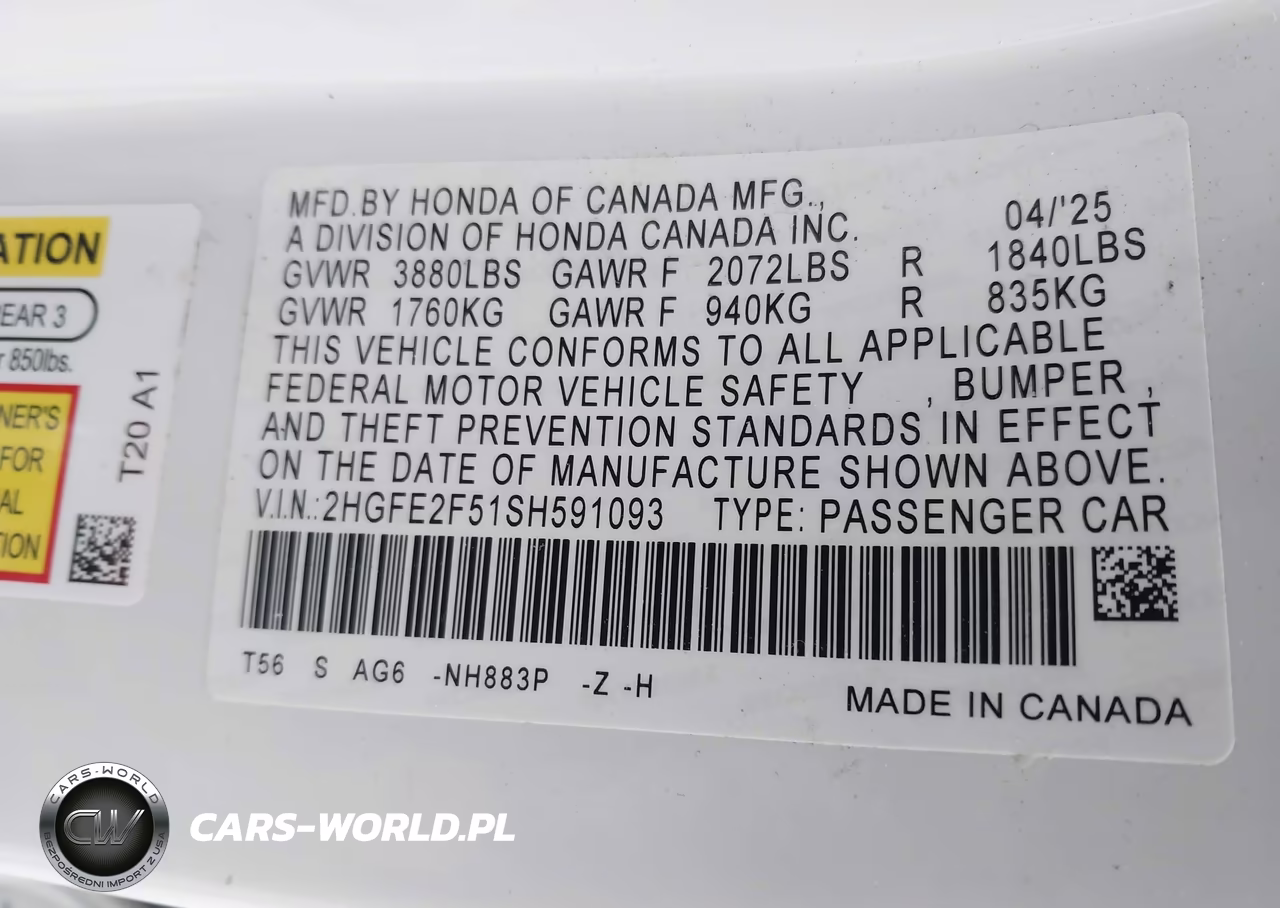 2025 Honda Civic Sport VIN:2HGFE2F51SH591093 - 9