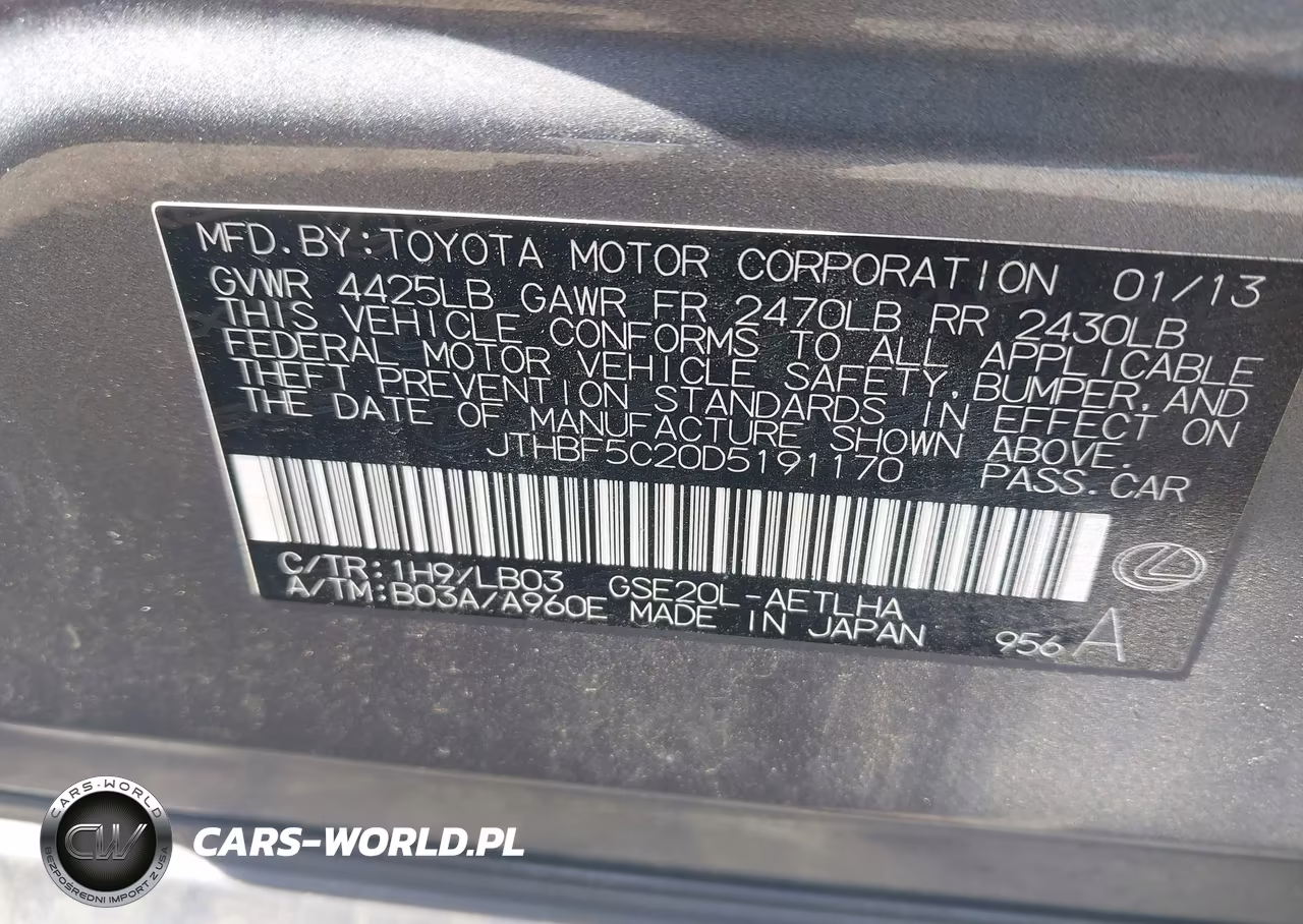 2013 Lexus Is 250 VIN:JTHBF5C20D5191170 - 9
